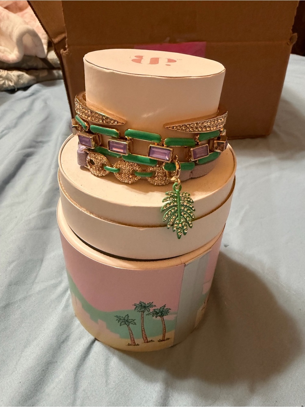Emerald Eden: Summer Stacks 26: Lavender and Green Enamel on Gold